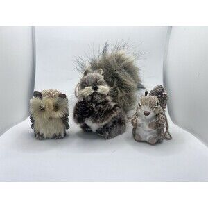 Sisal Straw Realistic Squirrel Figure Faux Fur Bushy Tail Chipmunk Owl Lot